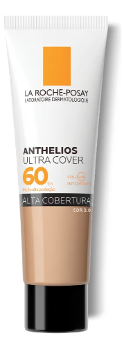 Protetor Solar Facial Com Cor FPS60, Base e Proteção 12h Duração, Alta Cobertura, Textura Leve, Acabamento Natural para Peles Normais e Mistas, Anthelios Ultra Cover, La Roche Posay, Cor 3.0, 30g
