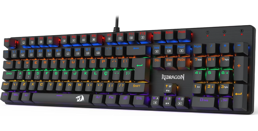 TECLADO MECÂNICO GAMER REDRAGON VALHEIM ILUMINAÇÃO RAINBOW PRETO SWITCH BROWN K608-R (PT-BROWN)