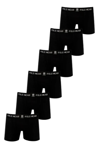 Kit 6 Cuecas Boxer Algodão Polo Wear Preto