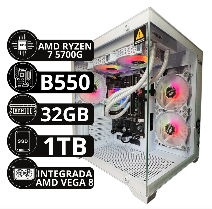 Pc Gamer Ryzen 7 5700g B550m Aorus 32gb Ddr4 Ssd 1tb Aquario 1 Tb 32 Gb Integrada Amd Vega 8