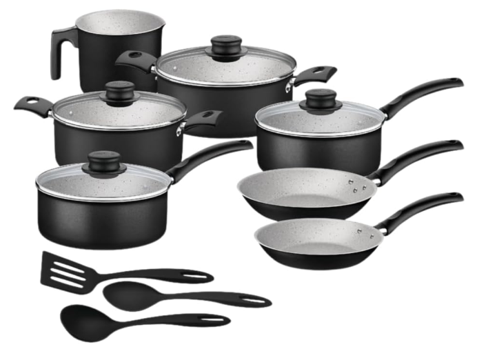 Jogo de Panelas Tramontina Turim em Alumínio com Revestimento Interno e Externo em Antiaderente Starflon Max Preto 10 Peças