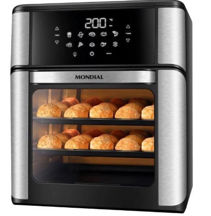 Fritadeira Air Fryer Forno Oven 12L, Mondial, Preto/Inox, 2000W, 110V - AFO-12L-BI