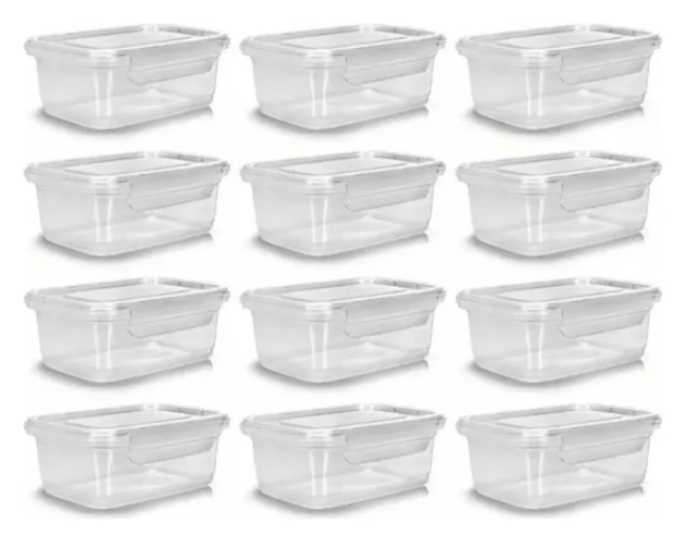 Pote com Trava Vasilha Erca Plast Micro e Freezer 750ml Reutilizável Cor Transparente Premium 12 unidades
