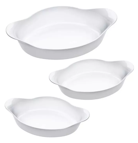 Marinex conjunto de assadeiras oval opaline 3 peças branco