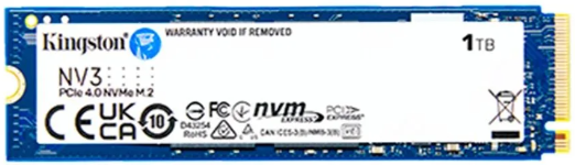 SSD Kingston NV3, 1 TB, M.2 2280, PCIe 4.0 x4, NVMe, Leitura: 6000 MB/s, Gravação: 4000 MB/s, Azul - SNV3S/1000G