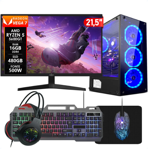 Gamer Pc Ryzen 5 5600gt 16gb Ssd 480gb 500w 21,5 Strong Tech