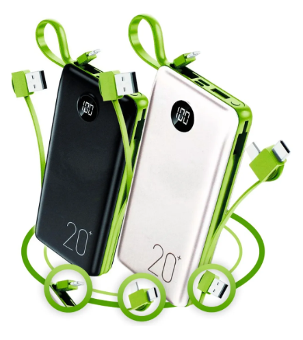 Power Bank 20.000 Mah Carregador Usb Portátil Com Cabo Carregamento Turbo Preto